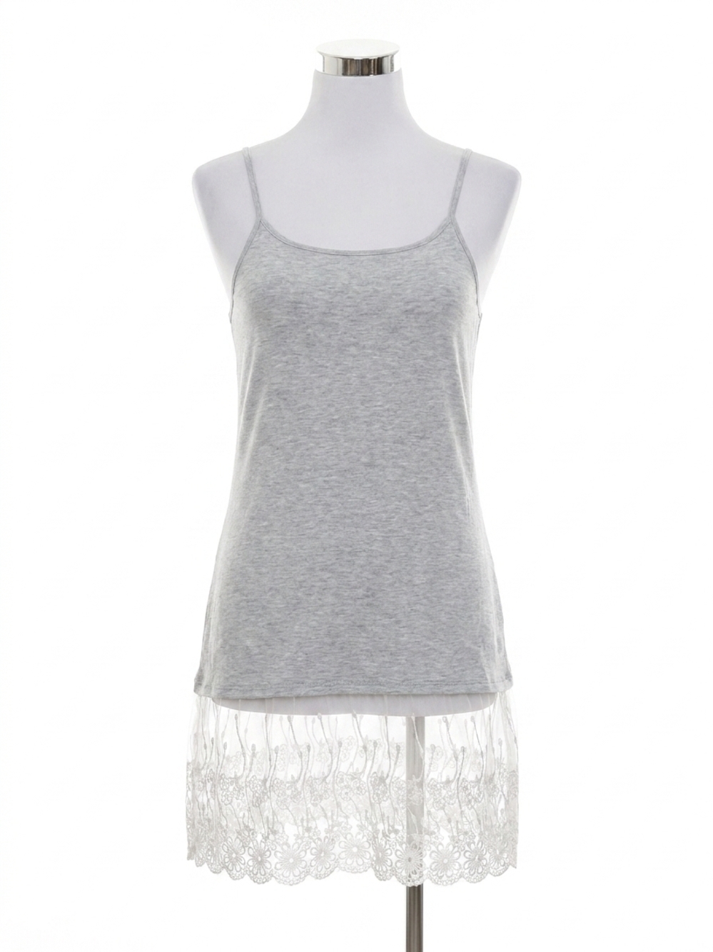 NEW ZENANA long line cami lace bottom detail in grey